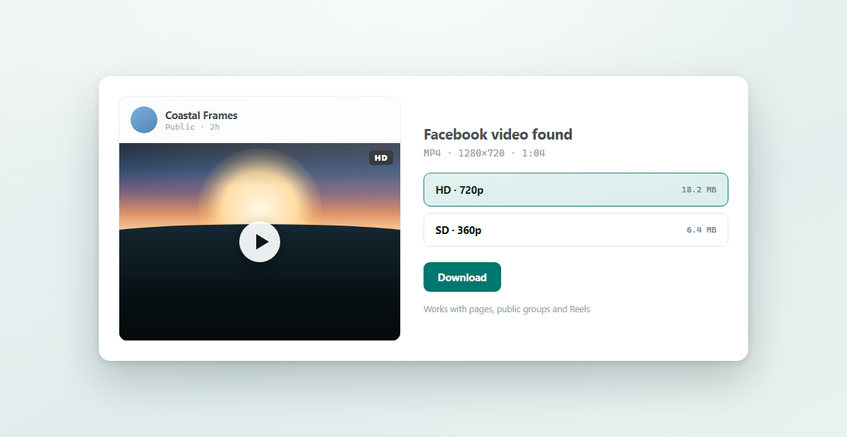 Facebook Video Download — result panel